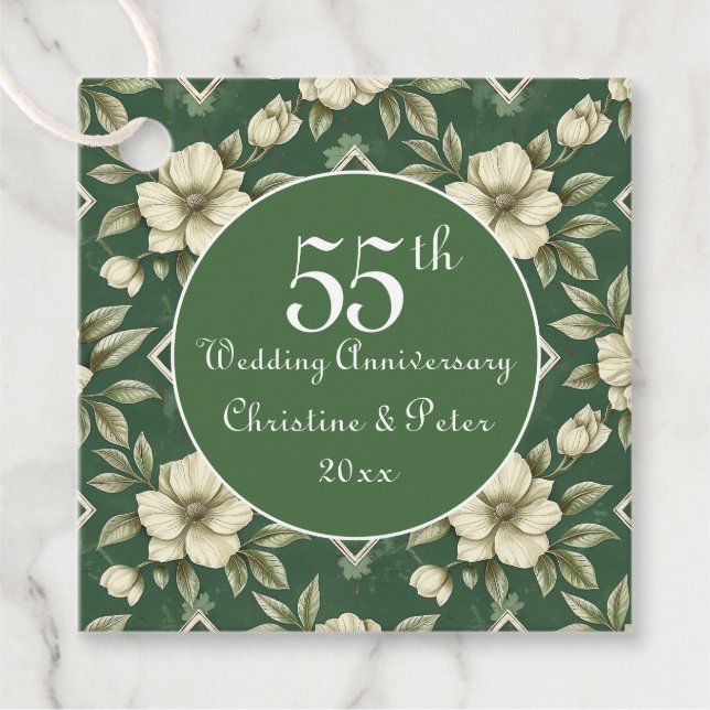 Elfenbenskustens Blommigt- och Emerald Bröllop-års Gåvor Etiketter (Framsida)