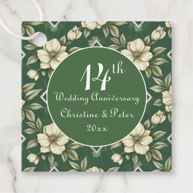 Elfenbenskustens Blommigt- och Emerald Bröllop-års Gåvor Etiketter (Framsida)