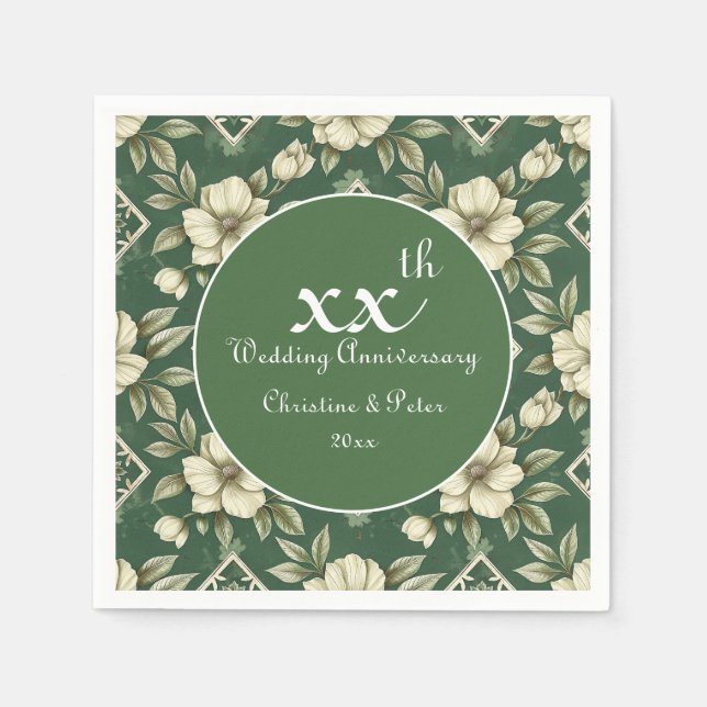 Elfenbenskustens Blommigt- och Emerald Bröllop-års Pappersservett (Framsidan)