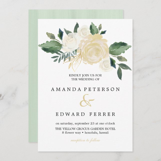 Elfenbenskustens Blommigt Ro bouquet bröllop mynt Inbjudningar (Fram/baksida)
