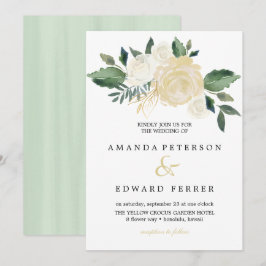 Elfenbenskustens Blommigt Ro bouquet bröllop mynt Inbjudningar