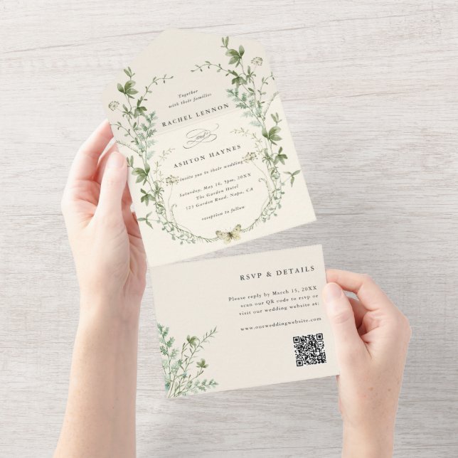 Elfenbenskustens Elegant Wildblomma QR-kod Bröllop (Avrivbar del)