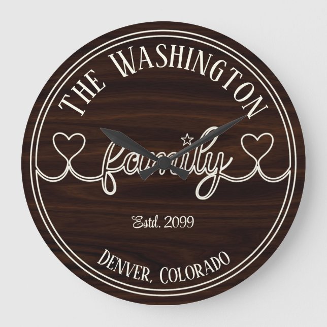 Elfenbenskustens familjskript på Wood Effect-bakgr Stor Klocka (Framsida)