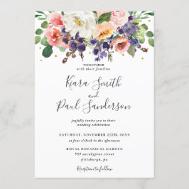 Elfenbenskustens  Lila Peach Blommigt Greenery Brö Inbjudningar