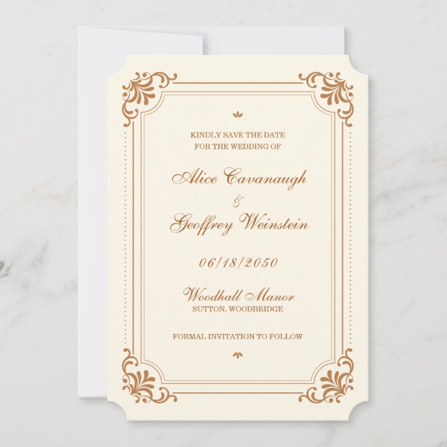 Elfenbenskustens Vintage Elegant bröllop Spara Datumet (Framsida)