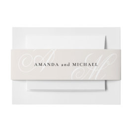 Elfenbenskustge Modern Kant Elegant Monogram Bröll Band För Inbjudningskort