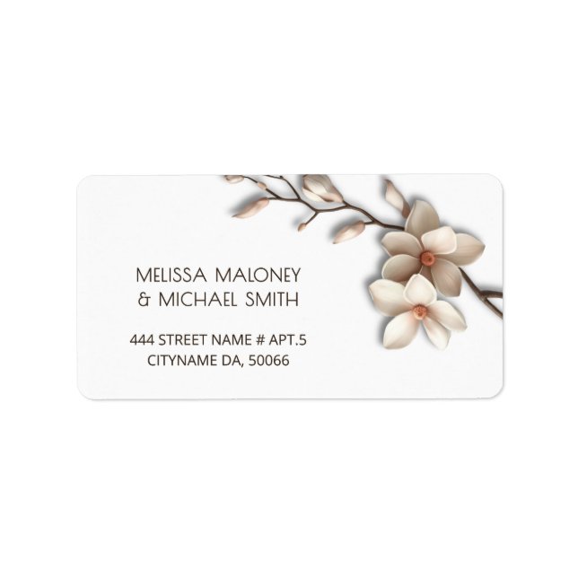 Elfenbensmagnolia 3D blommor |  Bröllop Adressetikett (Framsidan)