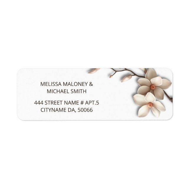 Elfenbensmagnolia 3D blommor |  Bröllop Returadress Etikett (Framsidan)