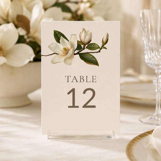 Elfenbensmagnolia Elegant Bordsnummer för Bröllop (Ivory Magnolia Elegant Wedding Table Number)