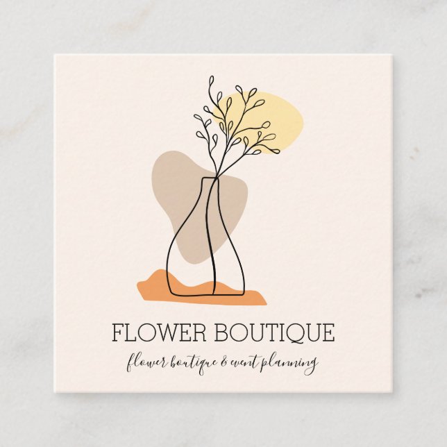 Elfenbensminimalistisk keramisk formvas för blomst fyrkantigt visitkort (Framsida)