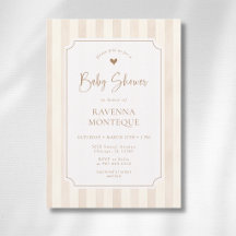 Elfenbensmjuka bruna ränder Guld ram Baby Shower