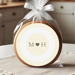 Elfenbensmodern Monogram Hjärtformad Bröllopsprese Runt Klistermärke