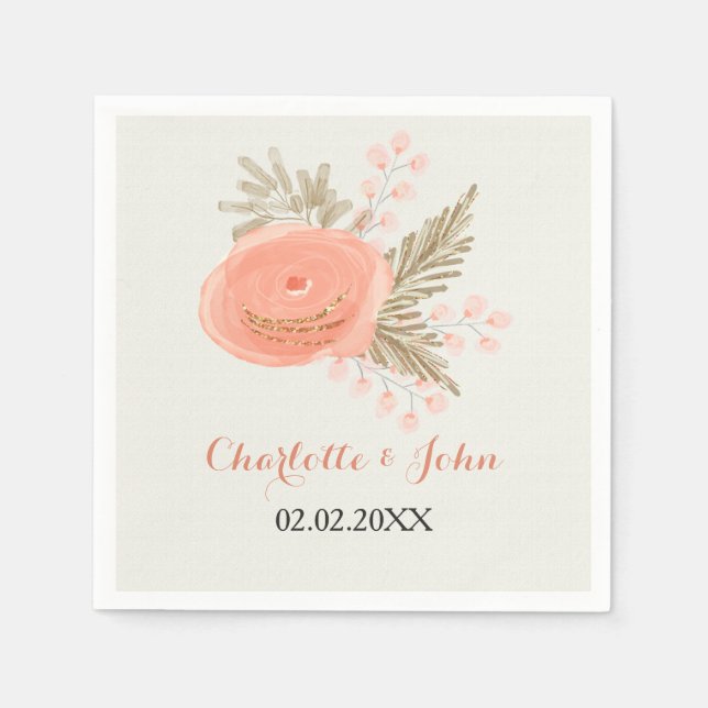 elfenbensnapkin för  guld blommigt bröllop pappersservett (Framsidan)