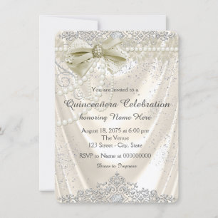 Elfenbenspärlsatäng Quinceanera Inbjudningar