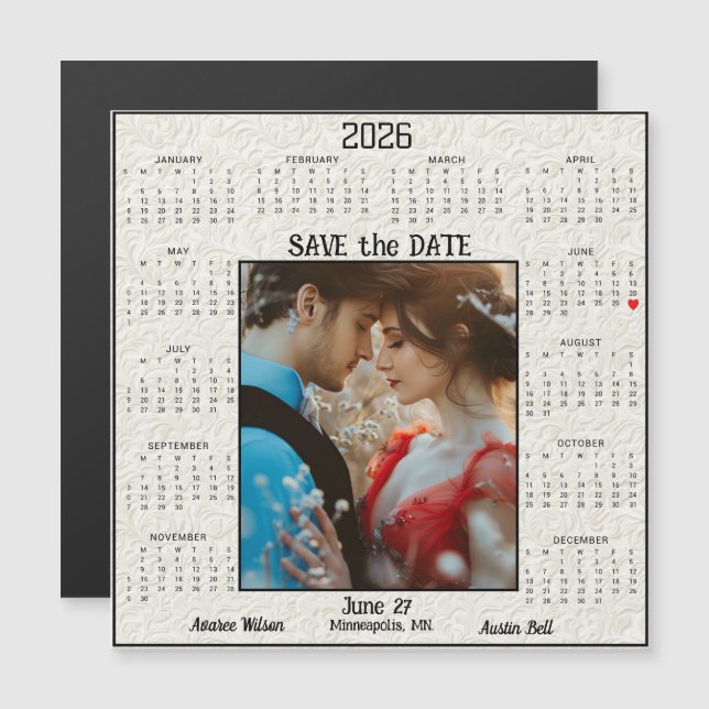 Elfenbenspräglad Save the Date Engagerat Par  (Fram/baksida)
