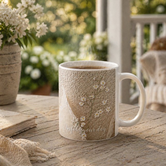 Elfenbensrivet Pappersblomma Minimalistisk Textur  Kaffemugg (Skapare uppladdad)