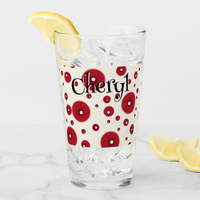 Elfenbensröd prickig funky whimsical cirkelmönster glaskopp (Framsida Ice)