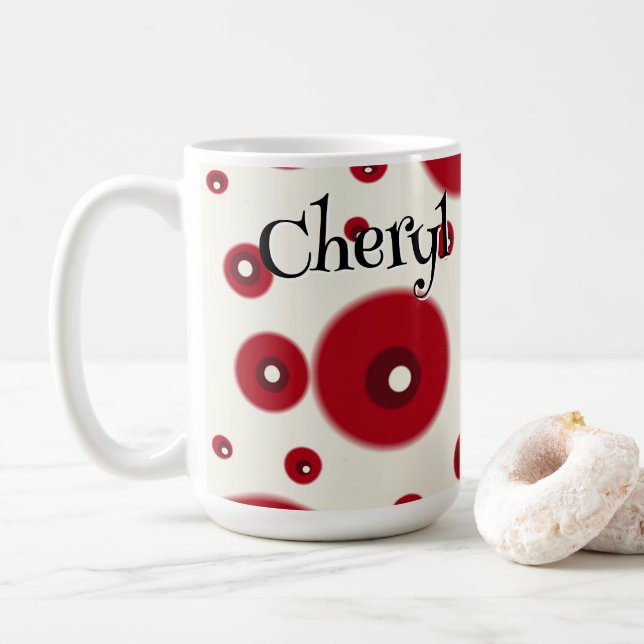 Elfenbensröd prickig funky whimsical cirkelmönster kaffemugg (Med munk)