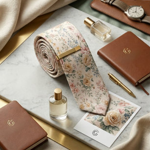 Elfenbensros & Vildblomma Mjuk Vintage Blommig Slips