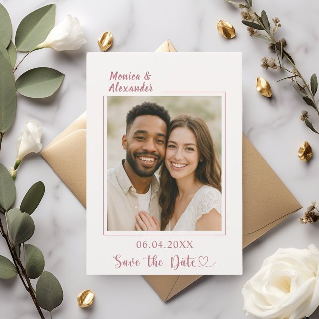 Elfenbensrosa guld foto bröllop Save the Date Spara Datumet (Skapare uppladdad)