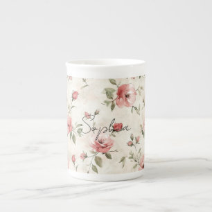 Elfenbensrosa rosor Blommig Benporslin Mugg