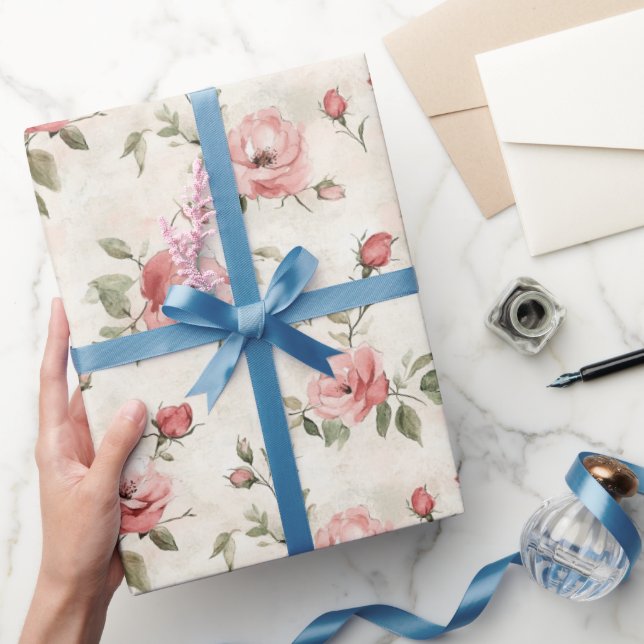 Elfenbensrosa Rosor Bröllopsdusch Presentpapper (Gifting)