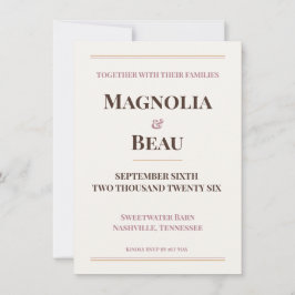 Elfenbensrosafärgad Minimalistisk | Elegant Bröllo Inbjudningar