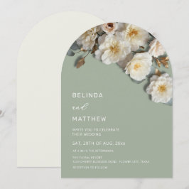 Elfenbensrosor 3D Blommor Salvia Grön Båge Bröllop Inbjudningar