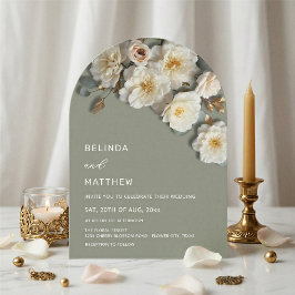 Elfenbensrosor 3D Blommor Salvia Grön Båge Bröllop Inbjudningar
