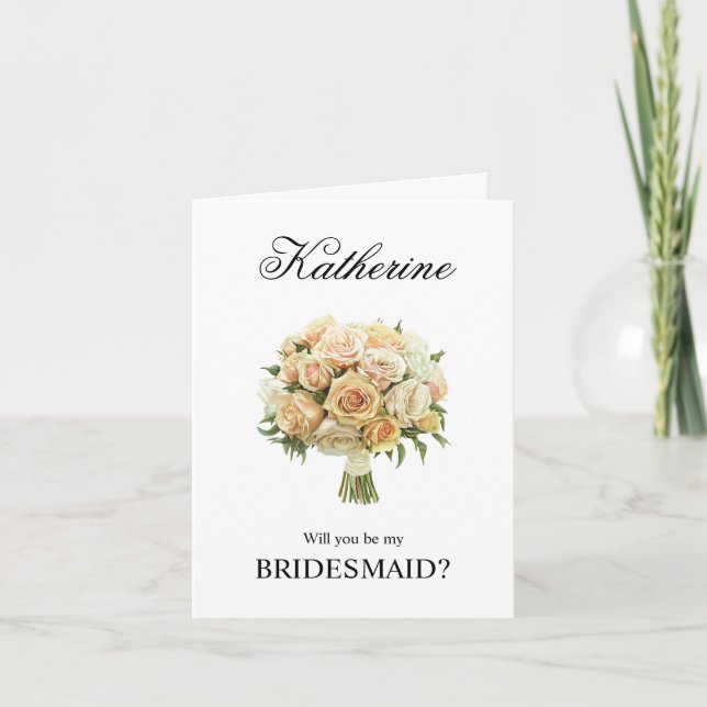 Elfenbensrosor Bouquet Brudtärna Förslag Kort (Framsida)