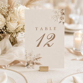 Elfenbensrosor Champagne Beige Bröllops Bordnummer Bordsnummer