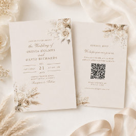 Elfenbensrosor Champagne Beige QR-kod RSVP Bröllop Inbjudningar