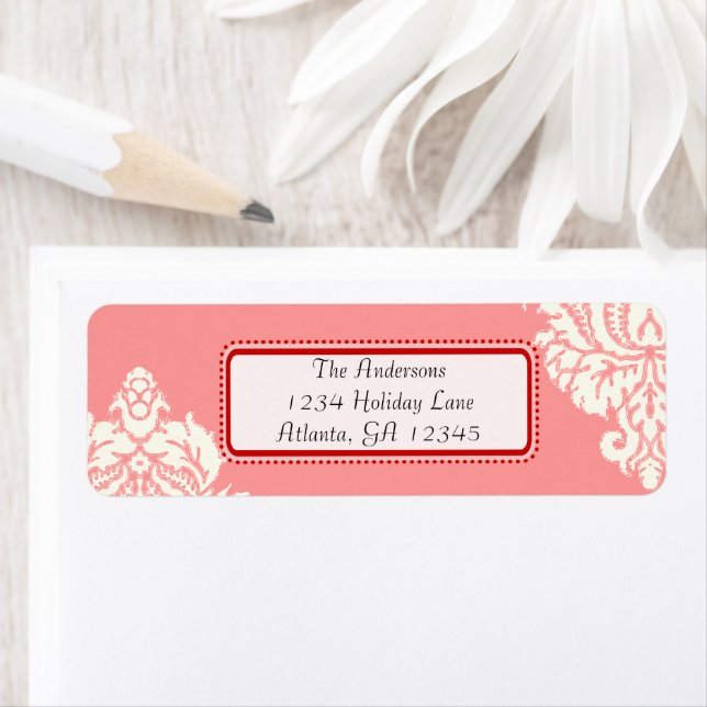 Elfenbensskada vid Rosa med rött Returadress Etikett (Insitu)
