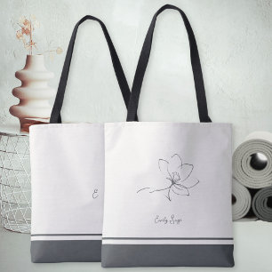 Elfenbensskiffer Grå Blommig Linjekonst Minimalist Tygkasse