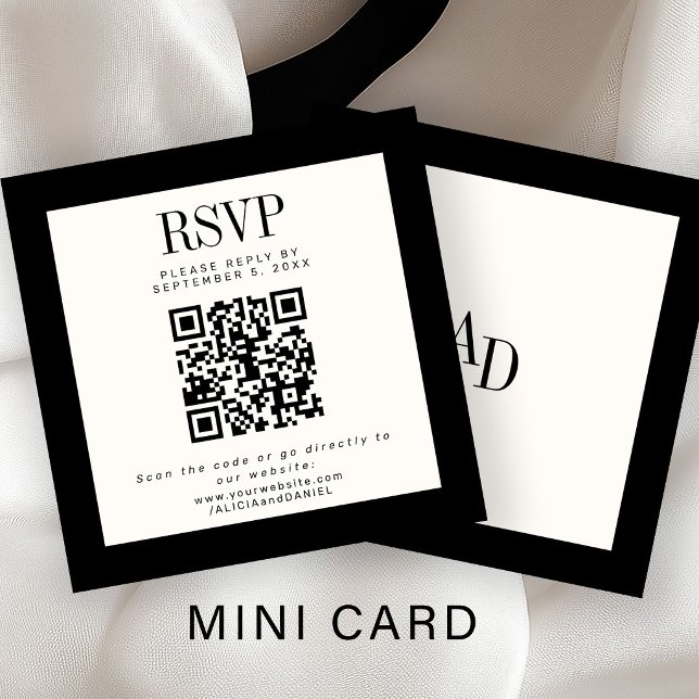 Elfenbenssvart klassiskt elegant QR RSVP bröllop Tilläggskort (Skapare uppladdad)