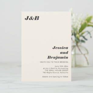 Elfenbenssvart Modern Monogram Elegant Bröllop Inbjudningar