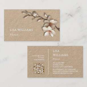 Elfenbensvit 3D Magnolia Rustic QR-kod Visitkort