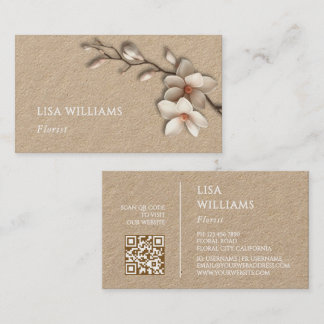 Elfenbensvit 3D Magnolia Rustic | QR-kod Visitkort