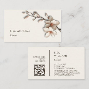Elfenbensvit 3D Magnolia Rustic QR-kod Visitkort