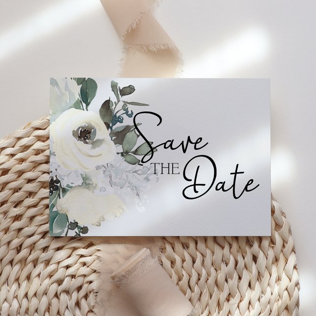 Elfenbensvit akvarellblomma Save The Date Spara Datumet (Skapare uppladdad)