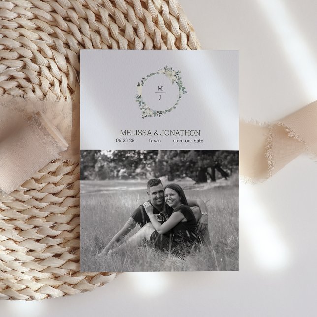 Elfenbensvit akvarellblomma Save The Date Spara Datumet (Skapare uppladdad)