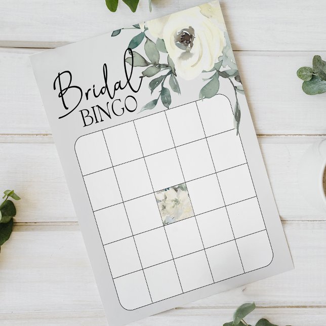 Elfenbensvit akvarellblommig bröllopsduschbingo (Skapare uppladdad)