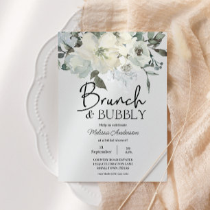 Elfenbensvit akvarellblommig bröllopsduschbrunch