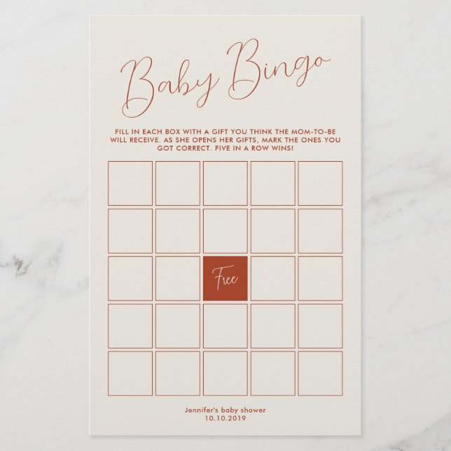 elfenbensvit Baby Shower Bingo-spel (Framsida)