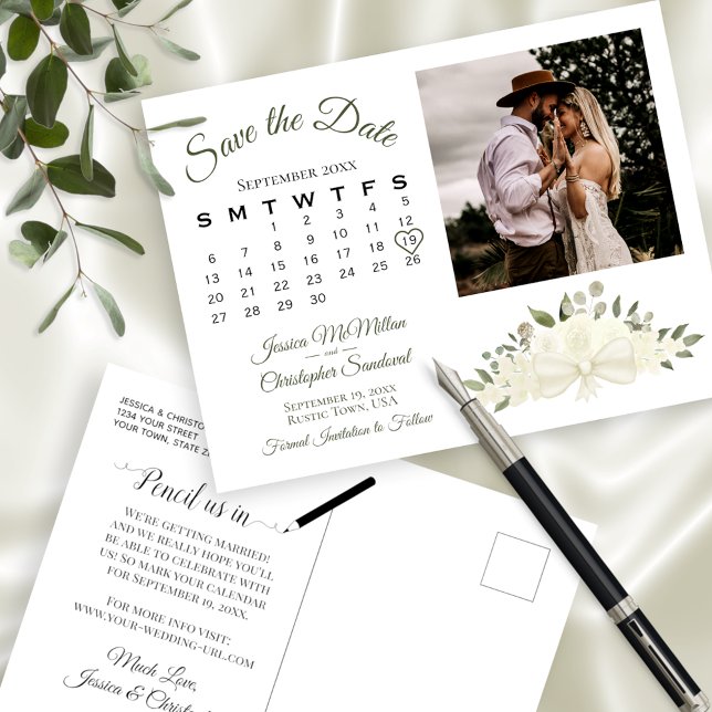 Elfenbensvit Blommig Foto & Kalender Spara Datumet Meddelande Vykort (Skapare uppladdad)