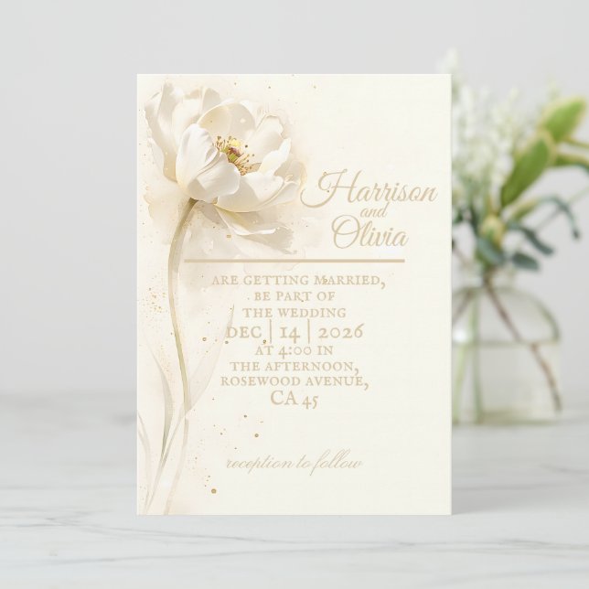 Elfenbensvit Blommig Minimal Elegant Lyx Bröllop Inbjudningar (Stående Fram)