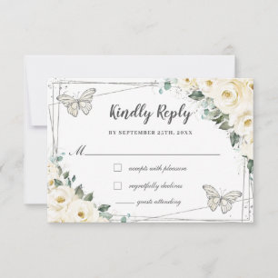Elfenbensvit blomster silver Quinceañera fjärilar OSA Kort