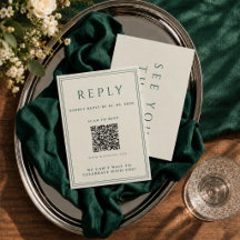 Elfenbensvit bröllops-RSVP-kort med QR-kod
