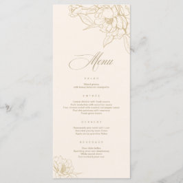 Elfenbensvit menykort för bröllop, med guldbukett  program