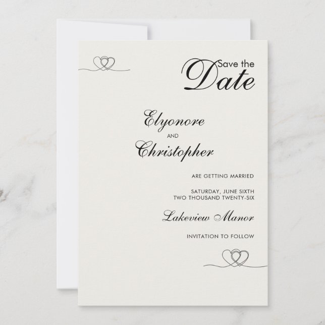 Elfenbensvit Modern Chic Bröllop Spara Datum Inbjudningar (Framsida)